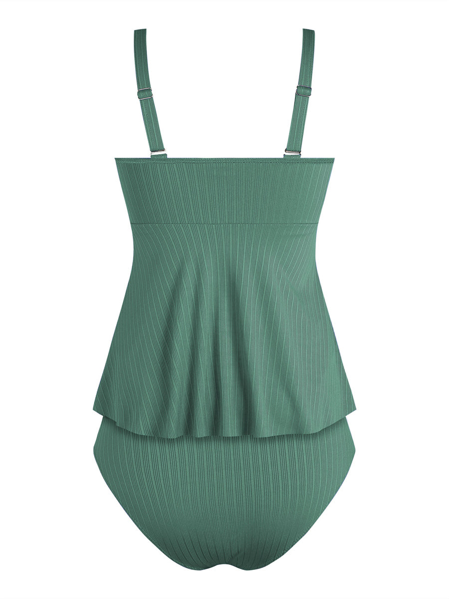 ZAFUL Women's Solid Color Spaghetti Straps Brief Swimsuit Beach Outfit Tankini Set Bathing Suit