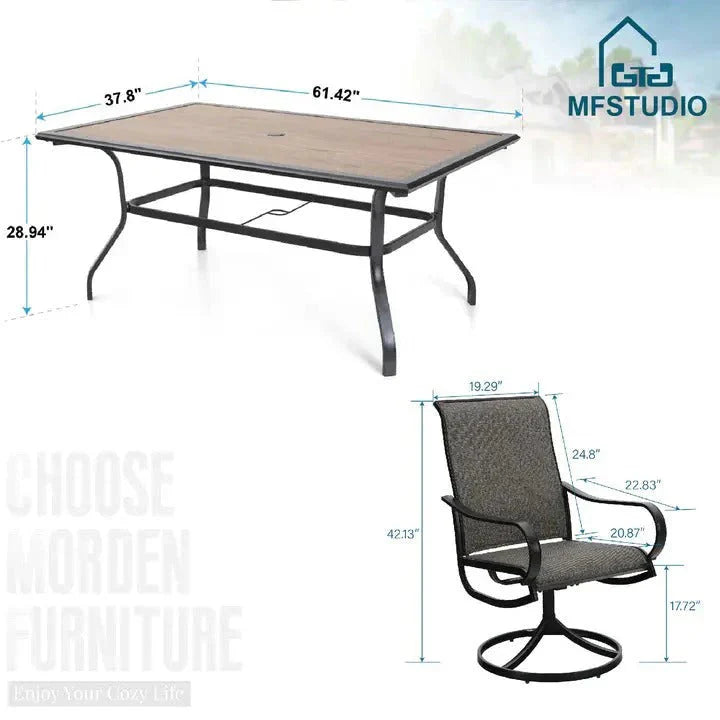 2026 8-piece patio dining set with parasol, garden furniture set with 6 swivel dining chairs with mesh covers