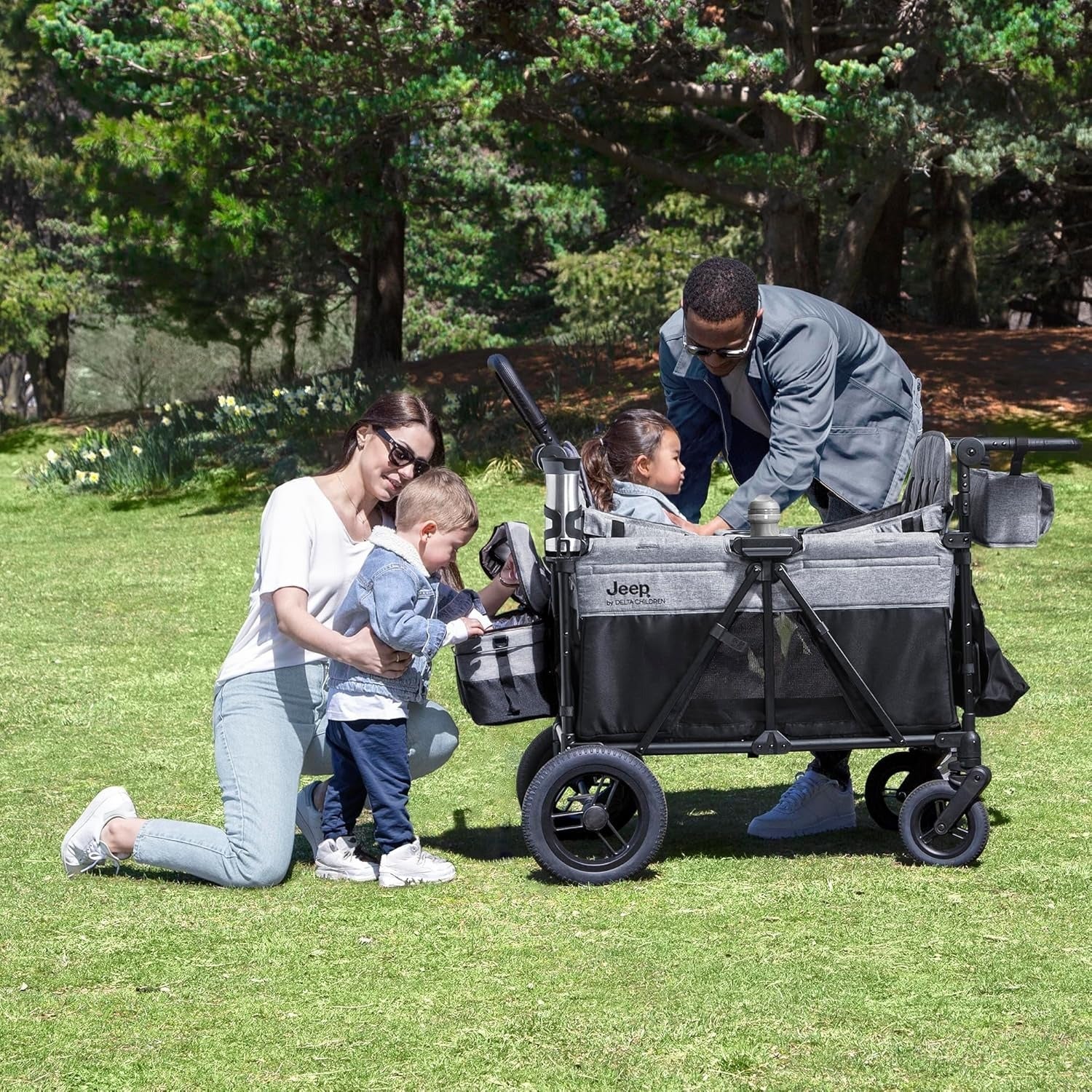 2026 Jeep Wrangler Deluxe 4-seater stroller by Delta Children Premium Quad stroller