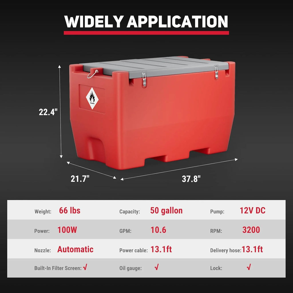 2026 Fuel Transfer Tank, 50 Gallon for Gasoline & Diesel, Gas Tank with 10.6 GPM Fast Flow Rate 12V DC Transfer Pump,13.1 ft Power Cord Portable Gas Tank, Red