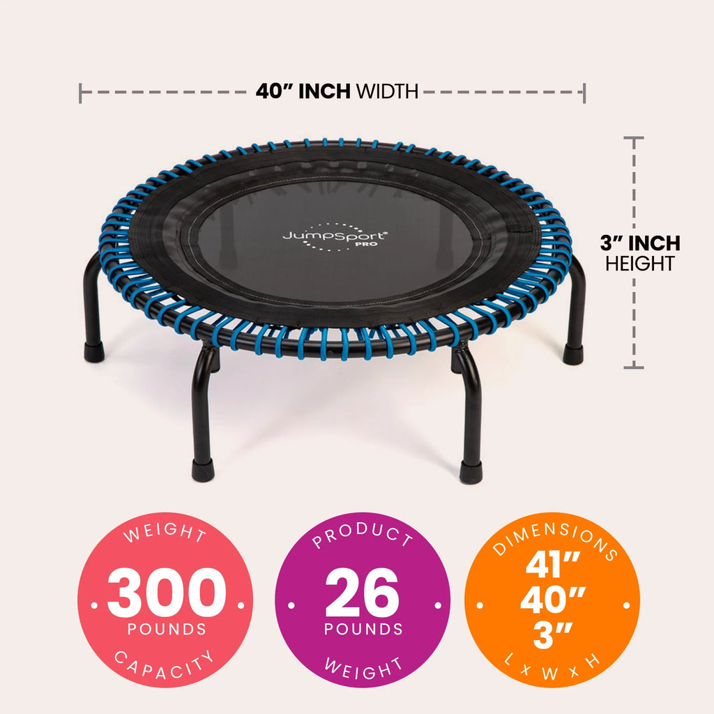 2026 JumpSport 350 Pro Fitness 39" Cardio Workout Indoor Trampoline, Teal/Black