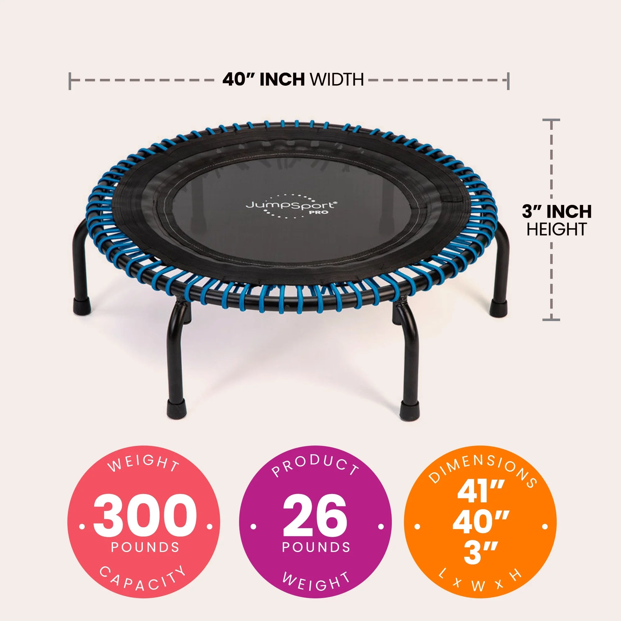 2026 JumpSport 350 Pro Fitness 39" Cardio Workout Indoor Trampoline, Teal/Black