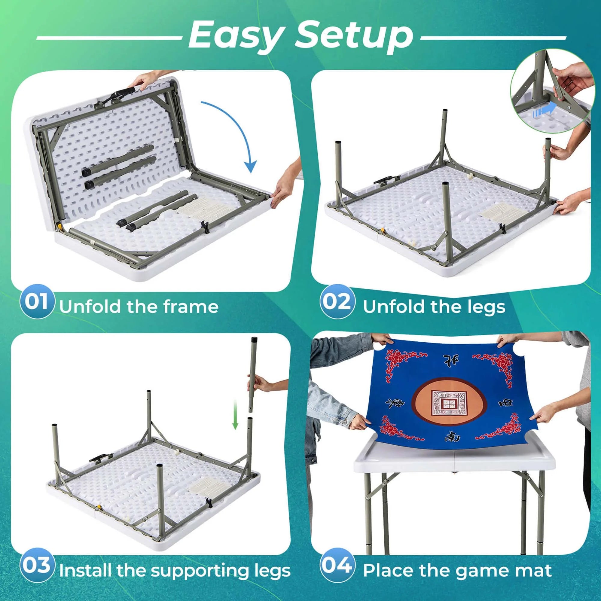 2026 Costway 35" Folding Mahjong Table with Cup Holders & Smooth Felt Mat Carrying Handle Green
