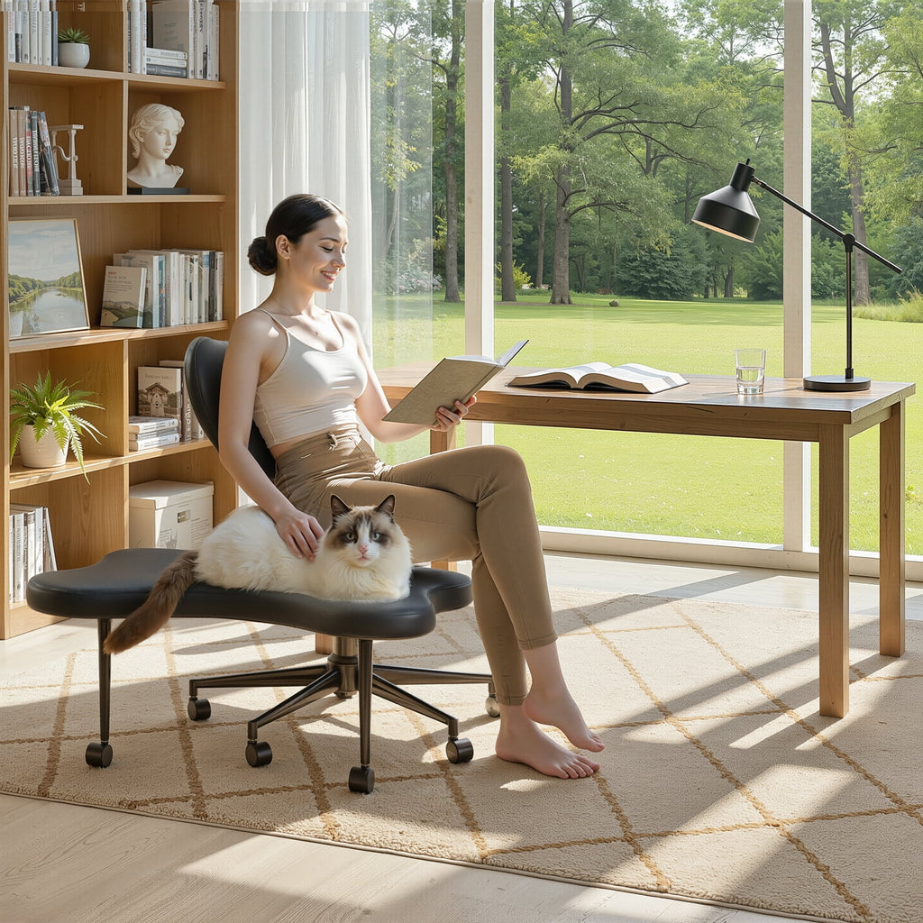 2026 Pinmoco Ergonomic Cross Legged Swivel Chair, Adjustable Height and Teddy Fabric, Meditation& ADHD Chair with Back Support, Home and Office, Off White