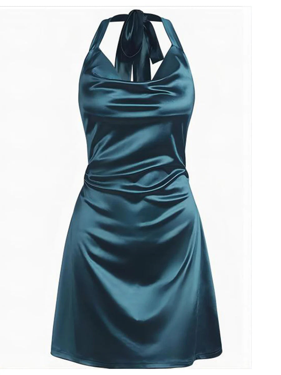 2026 Halterneck Satin Mini Dress