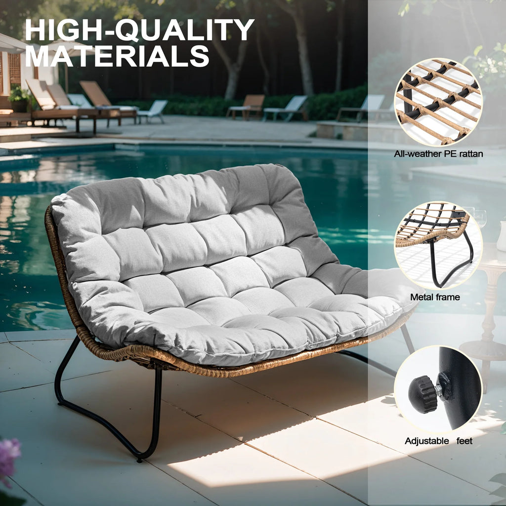2026 Crestlive Products Patio Loveseat, All-Weather Rattan Large Furniture with Soft Cushions, Outdoor Loveseat for Balcony, Poolside, Backyard (Beige)