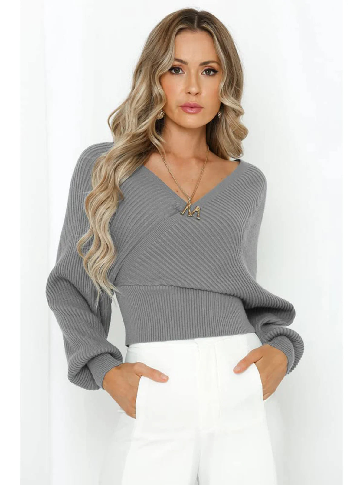 2026 Wrap V-Neck Knit Chunky Sweater