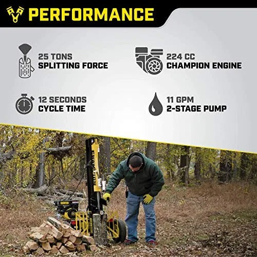 2026 Champion Power Equipment-100251 25-ton petrol log splitter with horizontal/vertical splitting wedge and automatic return