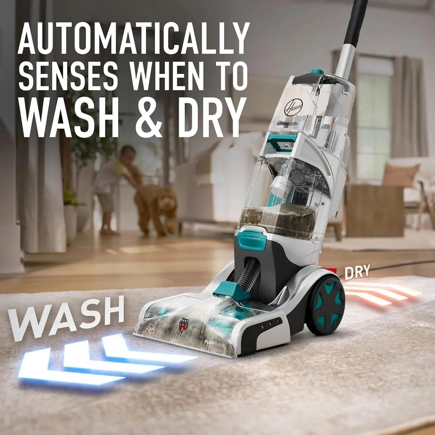 2026 Hoover SmartWash+ Automatic Carpet Cleaner for Carpets and Upholstery, Deep Cleaning Carpet Shampoo, Carpet Deodorizer and Pet Stain Remover FH52000, Turquoise