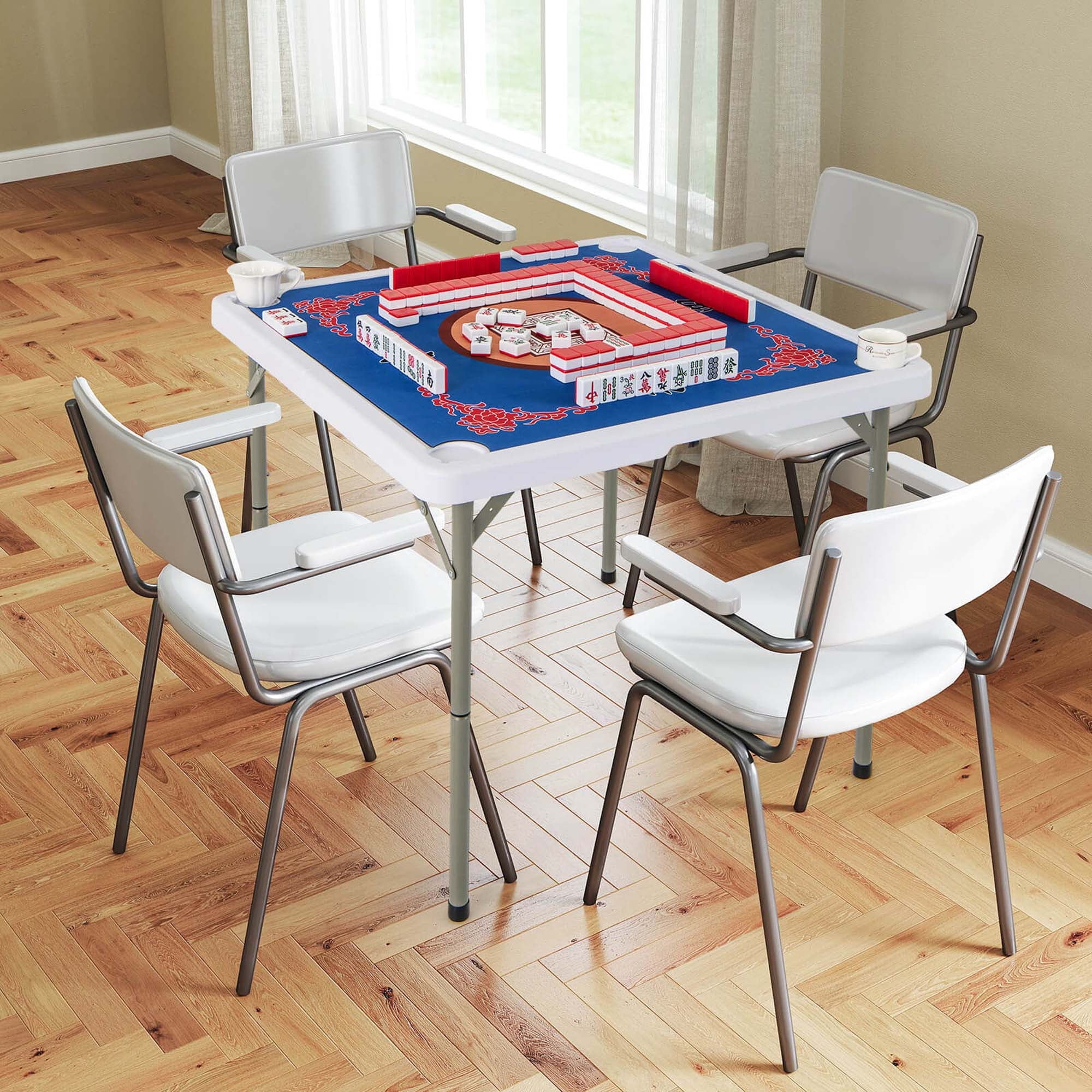 2026 Costway 35" Folding Mahjong Table with Cup Holders & Smooth Felt Mat Carrying Handle Green