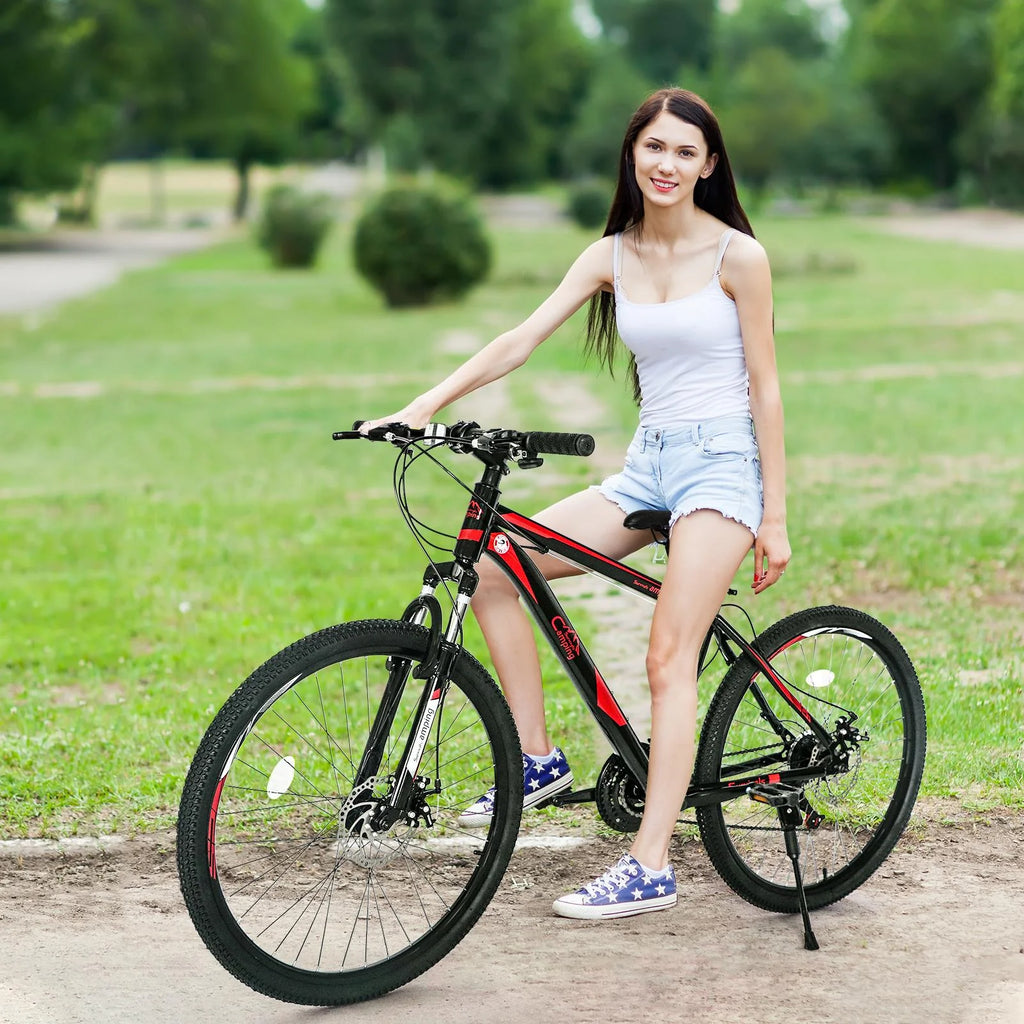2026 CamPingSurvivals 26" Lightweight Explorer Mountain Bike, for Men and Women Exercise Fitness, 21-Speed, Red/Black