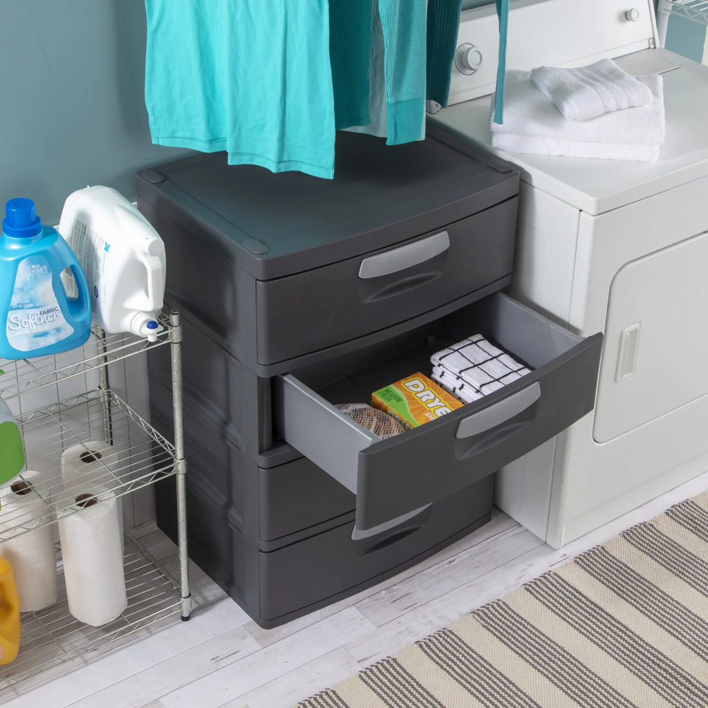 2026 Sterilite 4 Drawer Unit, Durable Plastic Storage Solution for Garages and Basements, Dark Gray