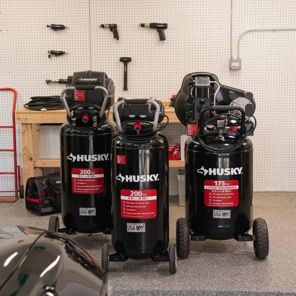 2026 Husky 30-gallon compressor, 175 PSI, oil-lubricated belt drive, portable vertical electric air compressor C304H