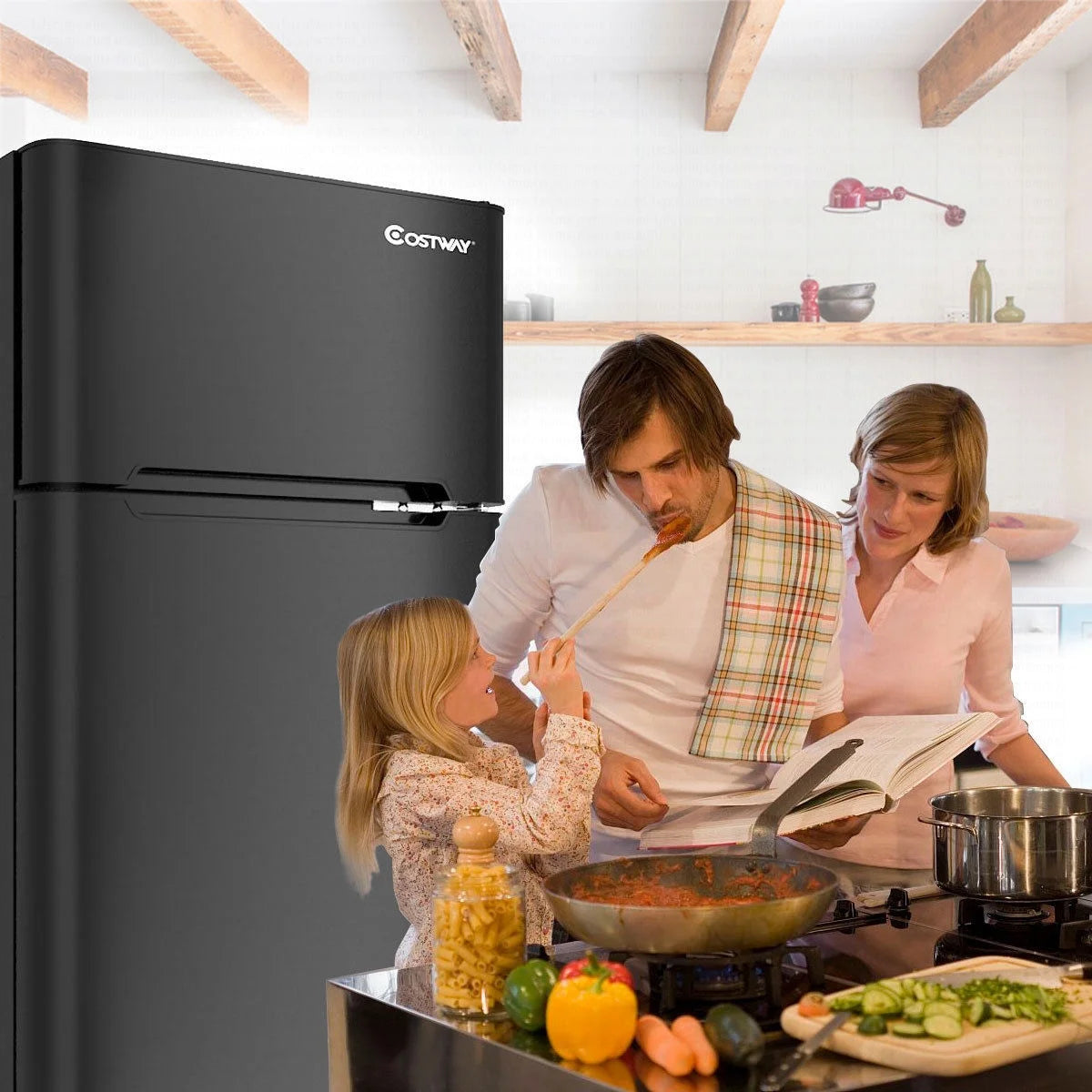 2026 Costway Refrigerator Small Freezer Cooler Fridge Compact 3.2 cu ft. Unit, Grey