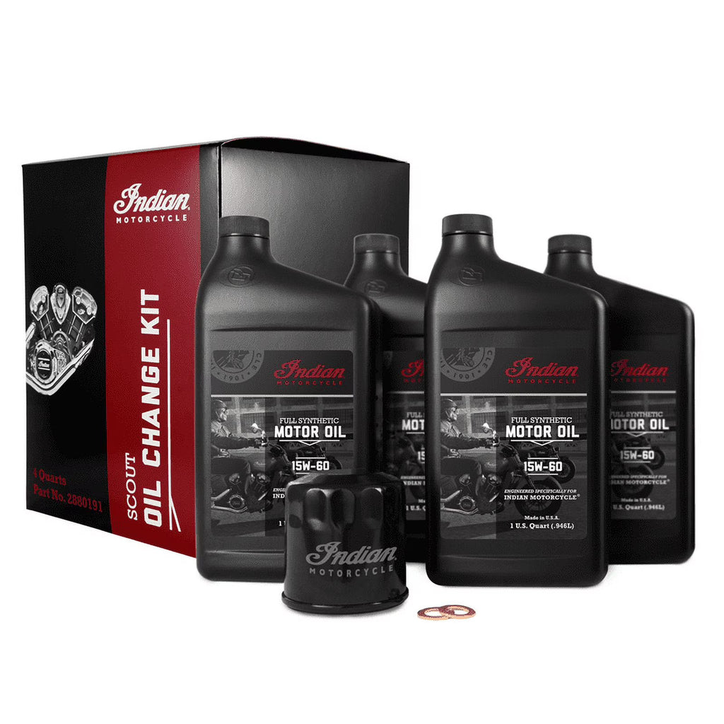 2026 Indian Motorcycle Scout Oil Change Kit with Full Synthetic 15W-60 Motor Oil, 4 Quarts, 2 Washers
