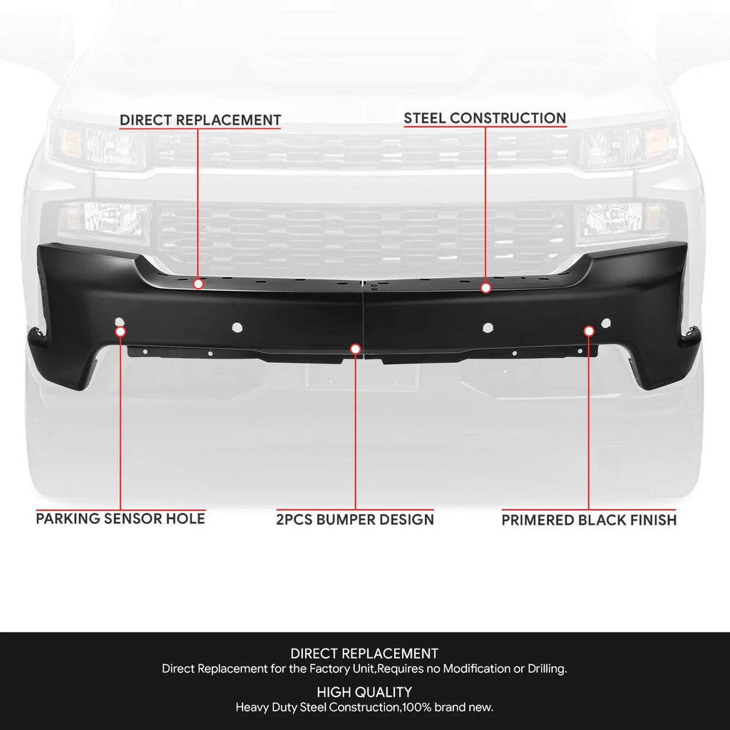 Modular Style Front Bumper w/ Parking Sensor Holes 19-21 Chevy Silverado 1500, 2022 LTD