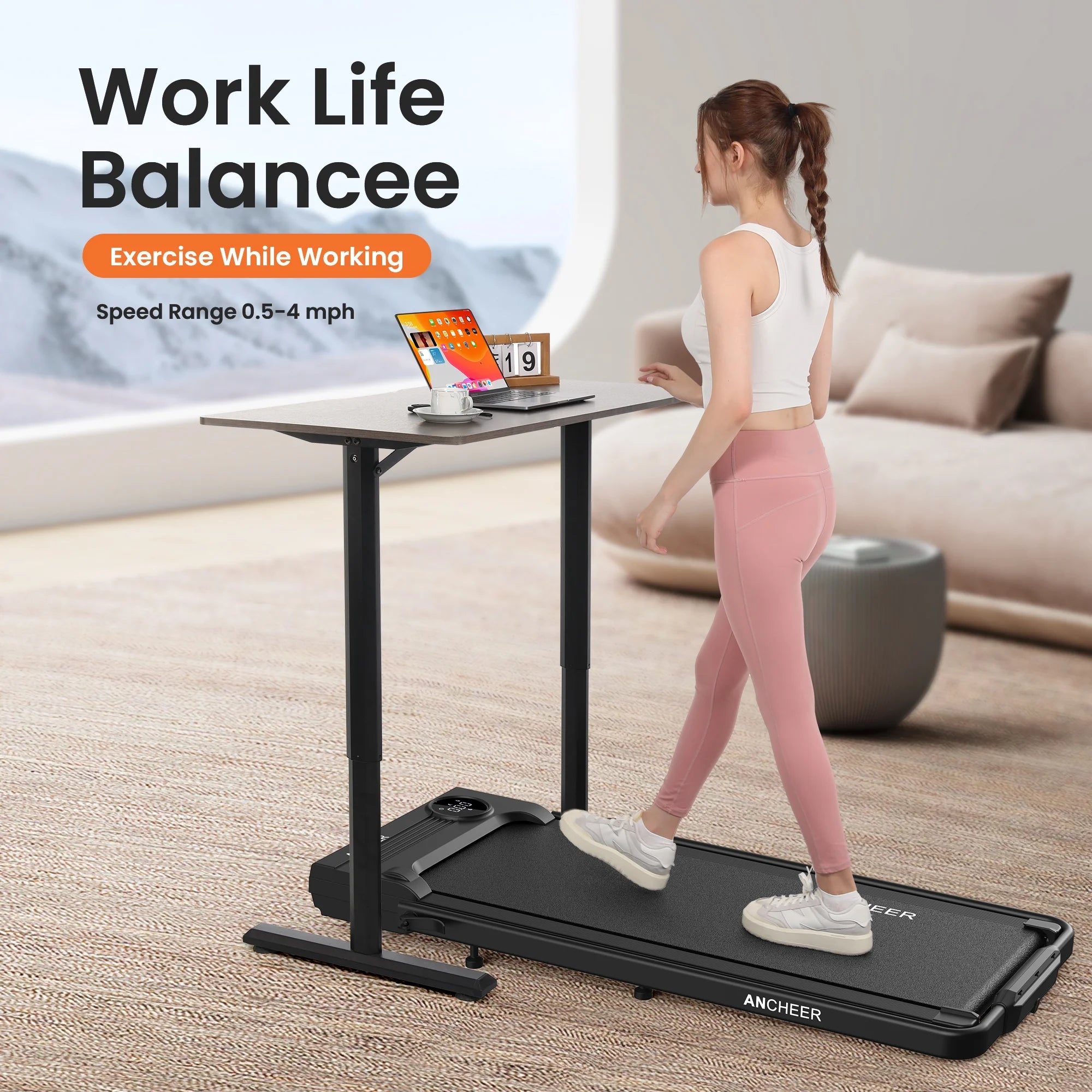 2026 ANCHEER Portable Folding Walking Pad 300lb, 7.5 MPH Under Desk Treadmill with Remote Control & LED Display,2 in 1 Walking Pad Treadmill for Home/Office/Exercise(Pink)