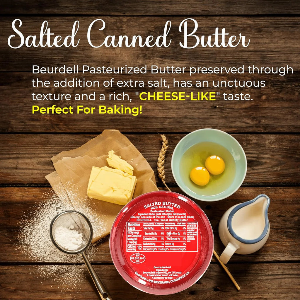 2026 Beurdell Canned French Butter �C 100% Natural Salted Pasteurized Real Butter | Long Shelf Life Emergency Survival Food | Great for Cooking, Baking, RV & Camping | Pull Top Lid | Pack of 24 | France