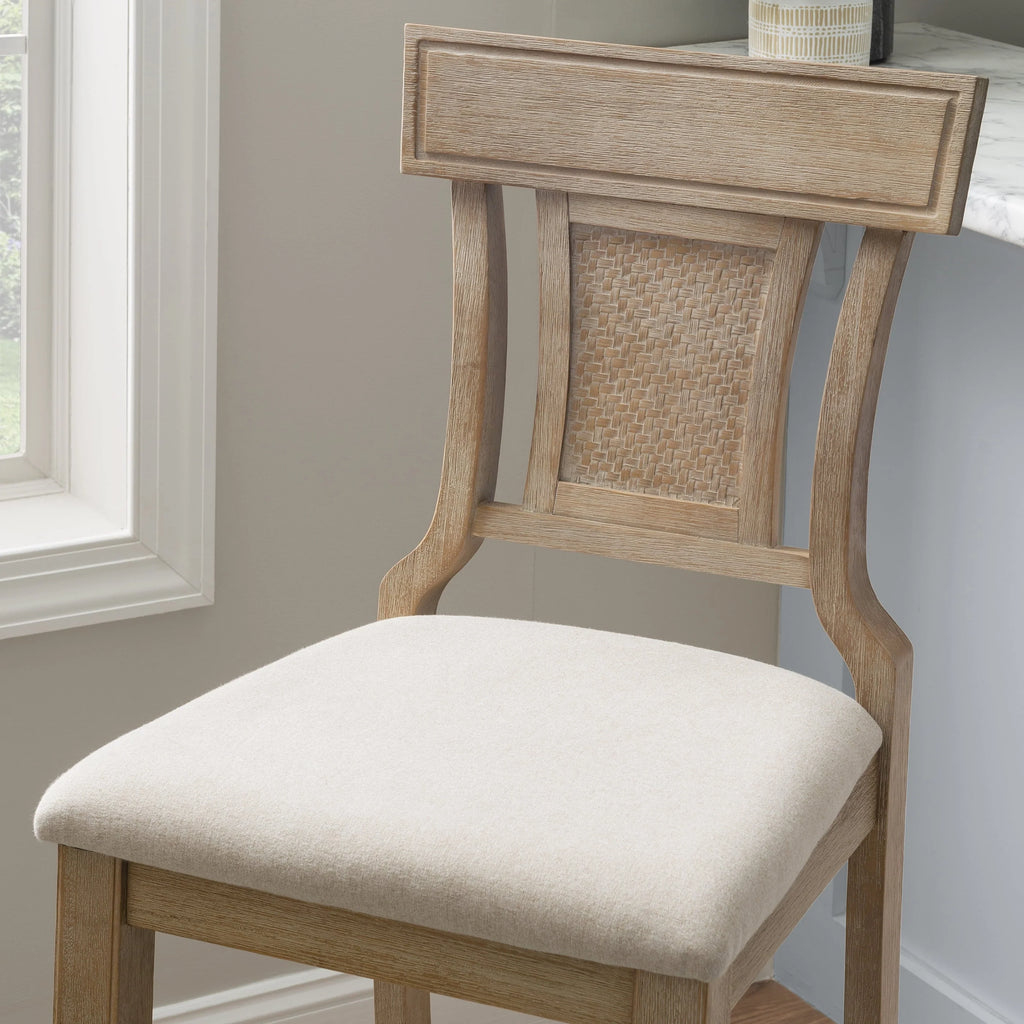 2026 Linon Rylan 30" Bar Stool, Rustic Brown Finish with Beige Fabric