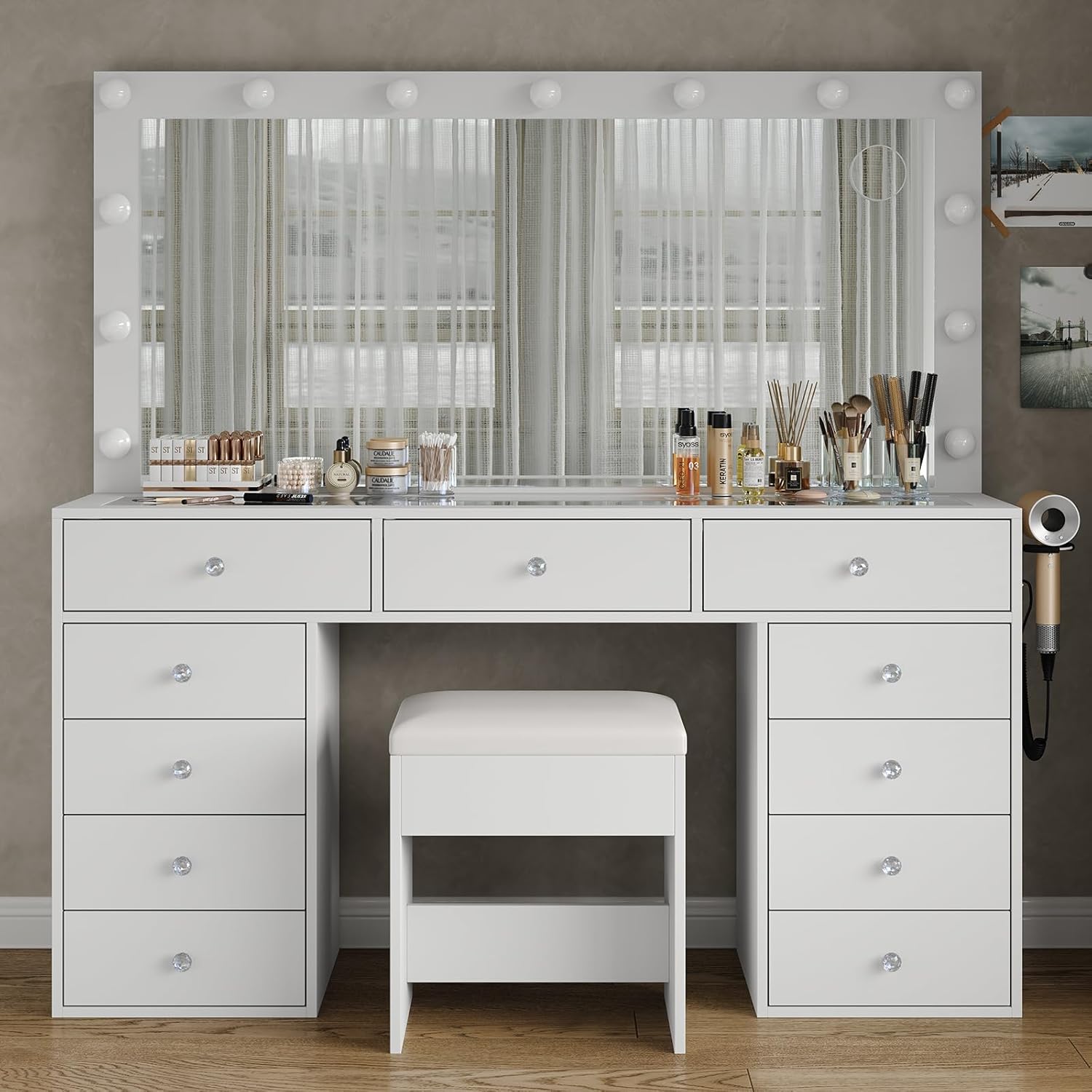 2026 New YANOSAKU Vanity Desk with Mirror, LED Lights & 11 Drawers