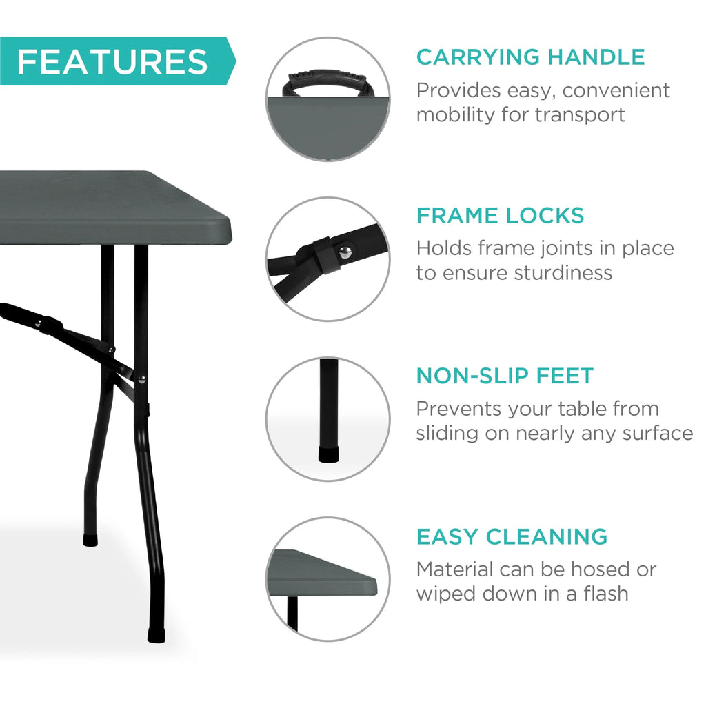 2026 Best Choice Products 6ft Plastic Folding Table, Indoor Outdoor Heavy Duty Portable w/ Handle, Lock - White