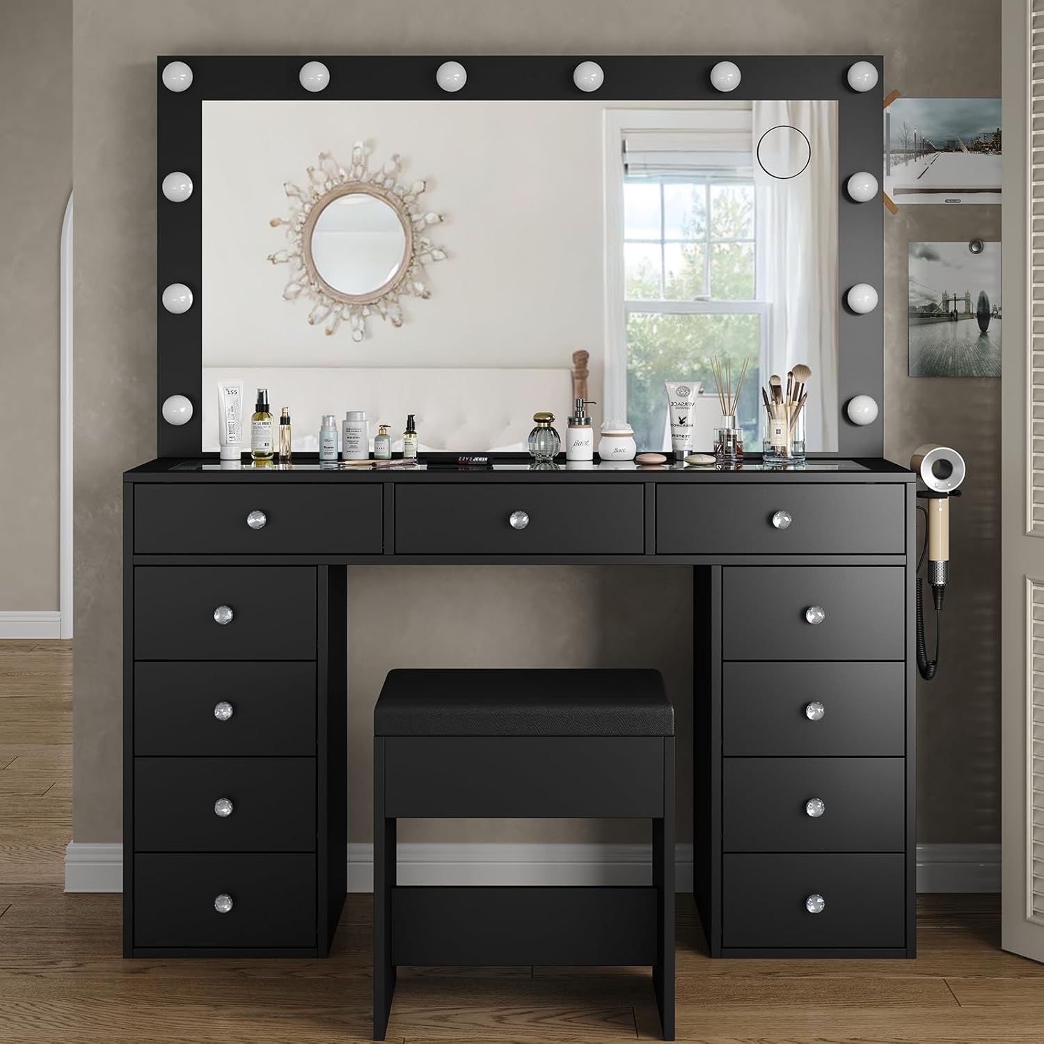2026 New YANOSAKU Vanity Desk with Mirror, LED Lights & 11 Drawers