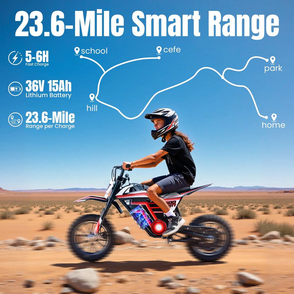 2026 QEASET electric dirt bike, 500W kids dirt bike for Boys Girls Age 8-14, Blue