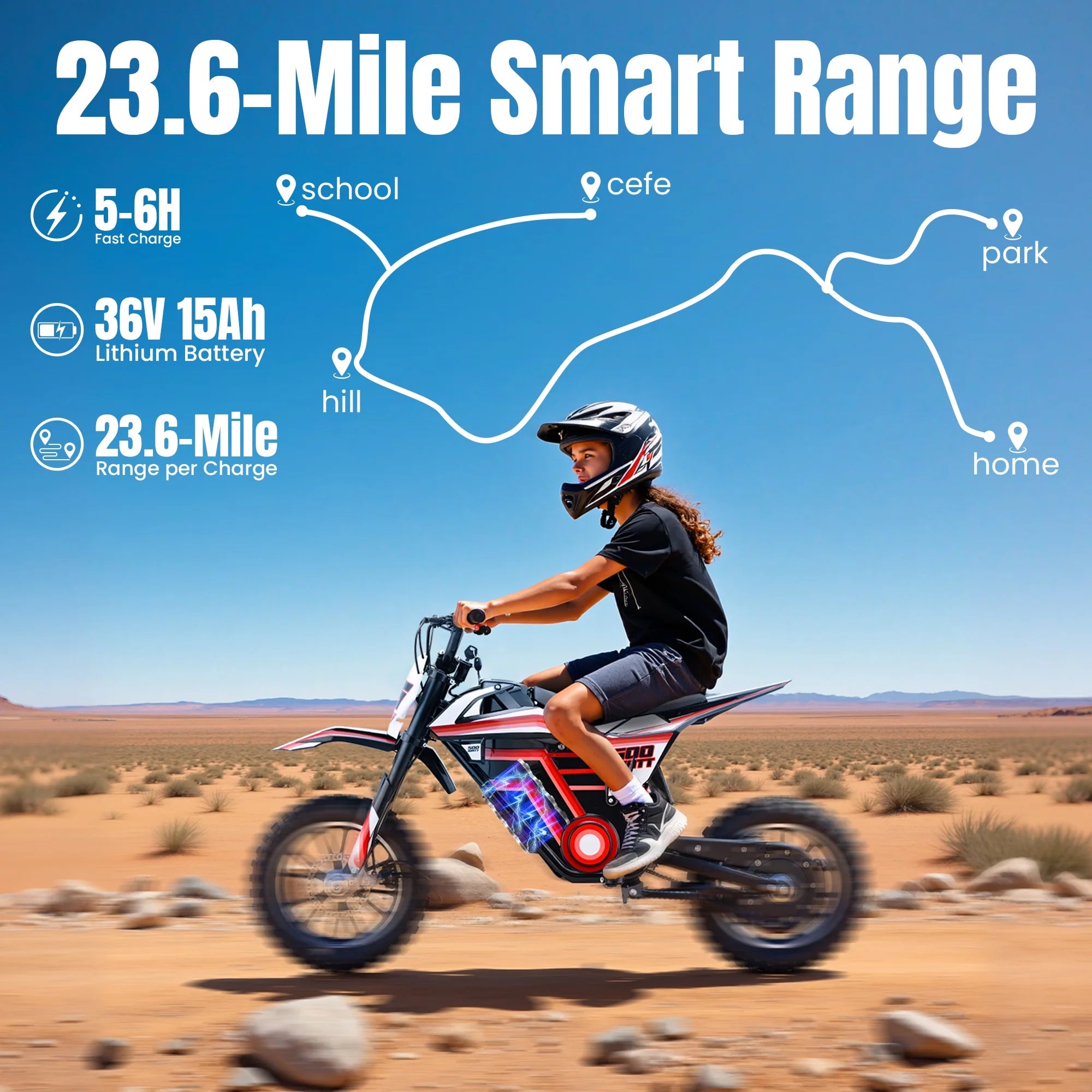 2026 QEASET electric dirt bike, 500W kids dirt bike for Boys Girls Age 8-14, Blue