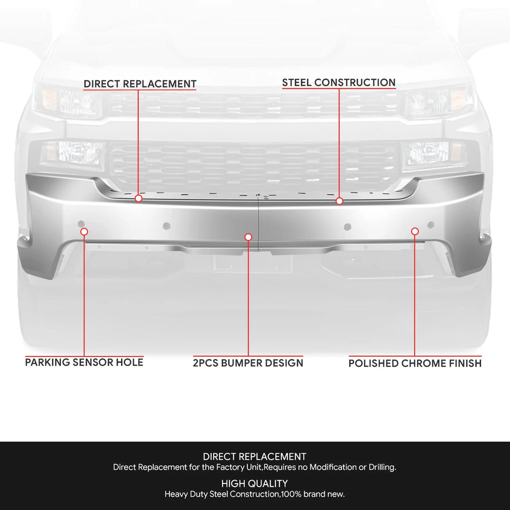 Modular Style Front Bumper w/ Parking Sensor Holes19-21 Chevy Silverado 1500, 2022 LTD
