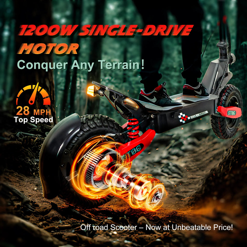 2026 Off Road Electric Scooter for Adults, 1200W Motor Fast E Scooter, Up to 28MPH Top Speed & 20Miles Long Range, 11" Off-Road Tires, 330lbs MAX Load, Foldable