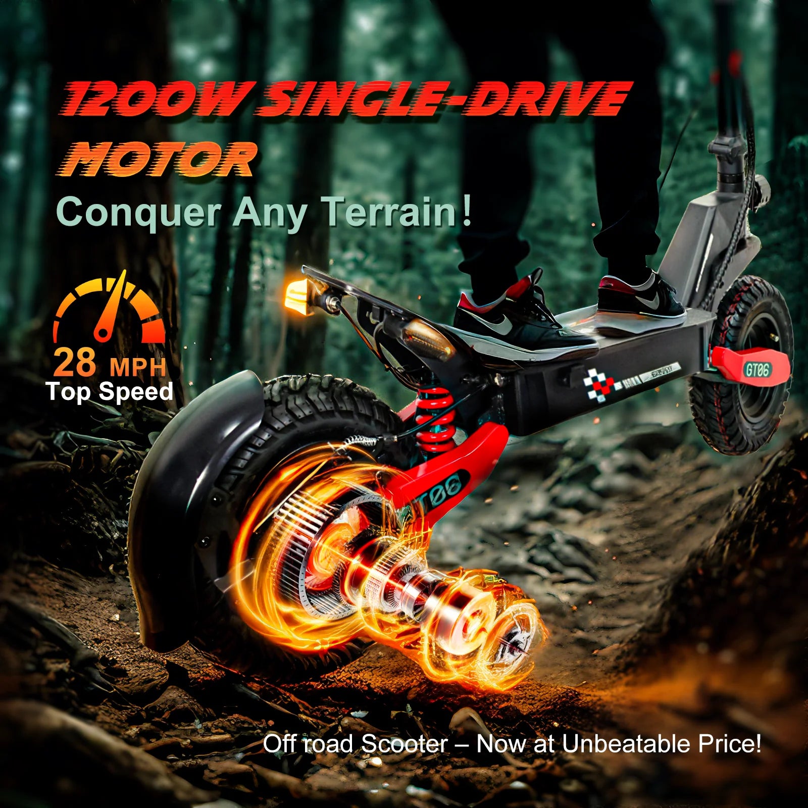 2026 Off Road Electric Scooter for Adults, 1200W Motor Fast E Scooter, Up to 28MPH Top Speed & 20Miles Long Range, 11" Off-Road Tires, 330lbs MAX Load, Foldable