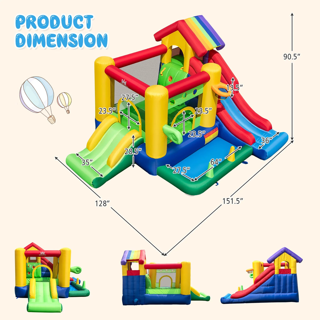 2026 Costway Colorful Rainbow Kids Inflatable Bounce Castle with 50 Ocean Balls & 735W Blower