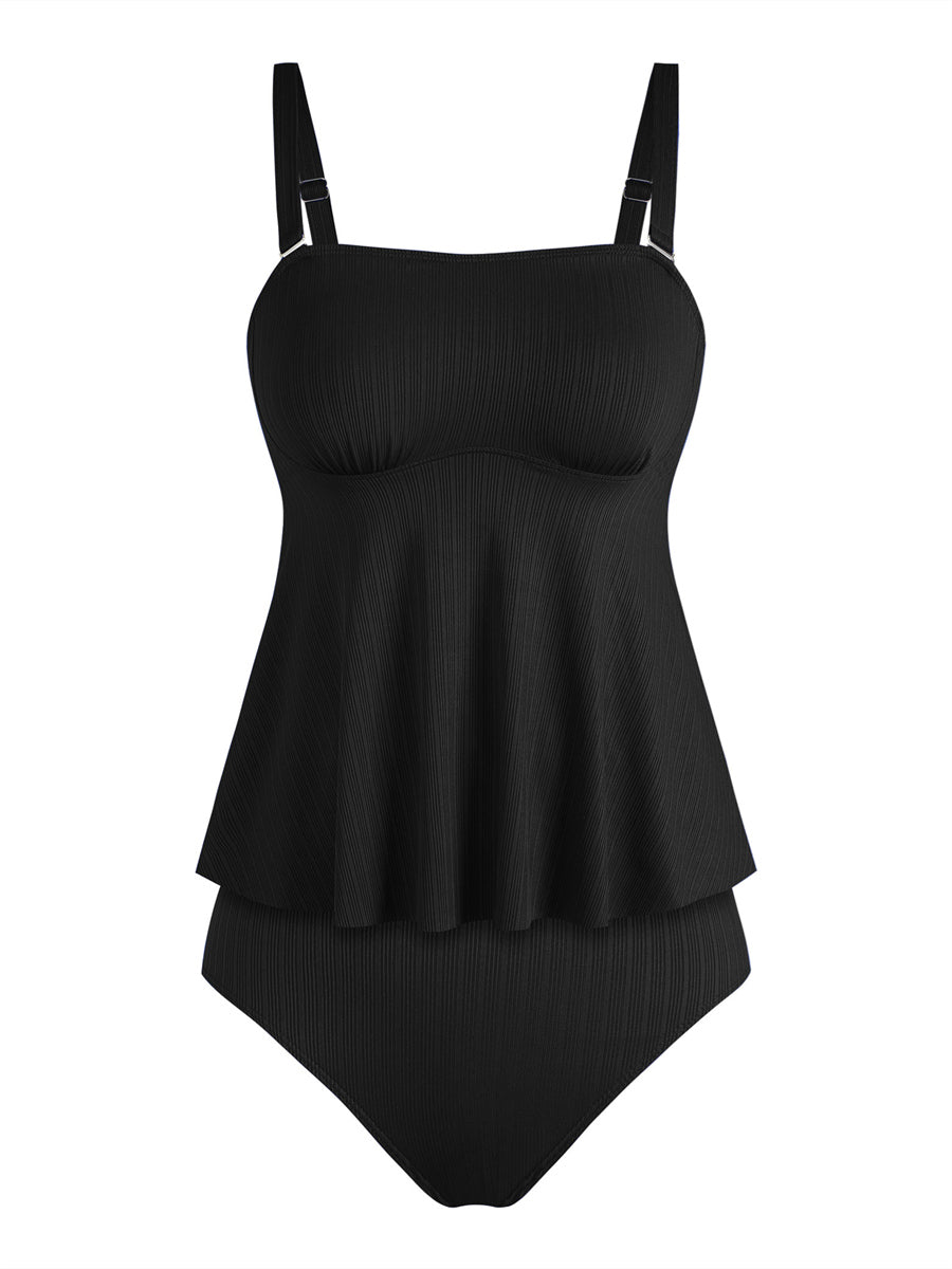 ZAFUL Women's Solid Color Spaghetti Straps Brief Swimsuit Beach Outfit Tankini Set Bathing Suit