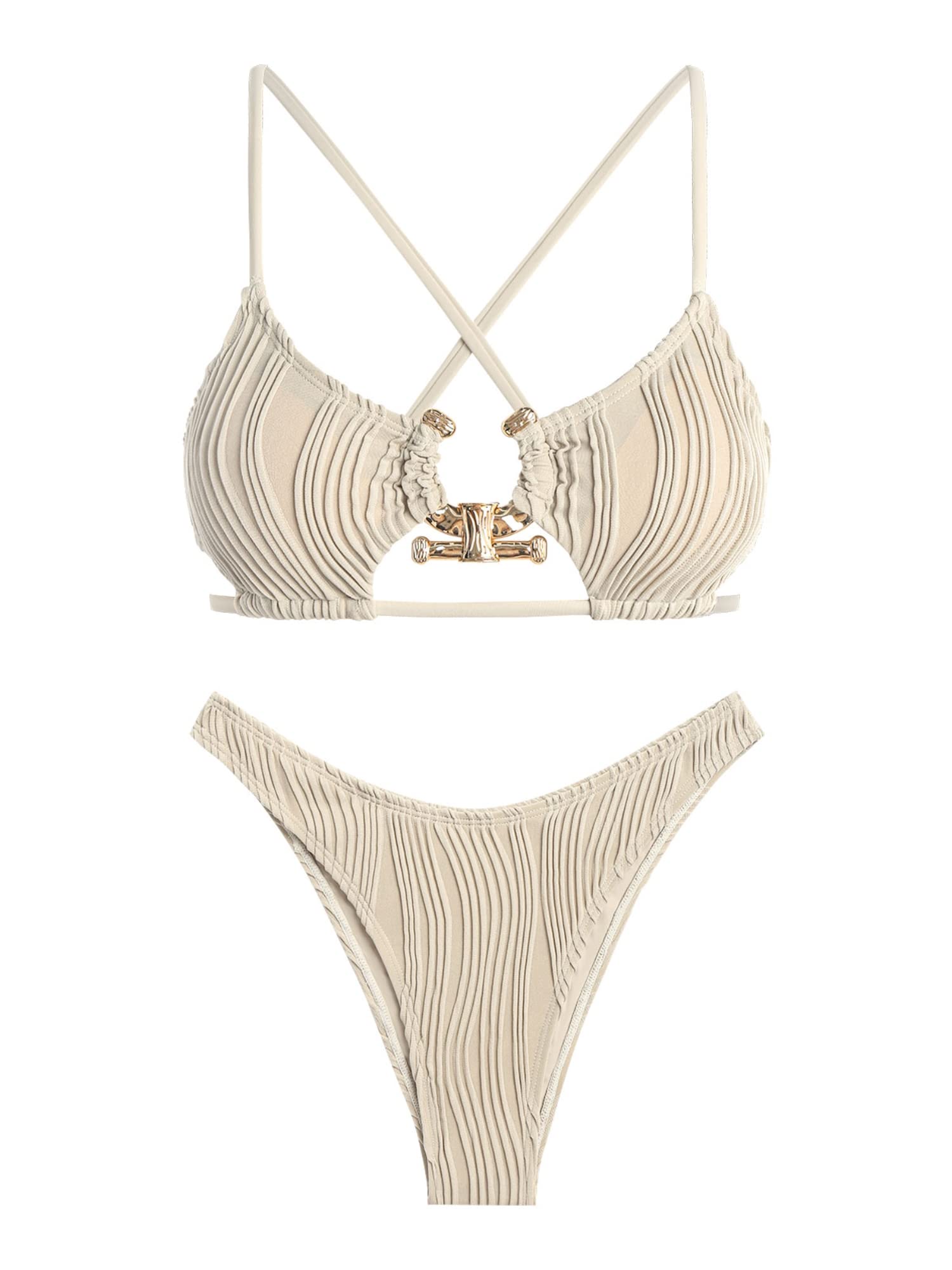 Criss Cross Textured Cutout Bikini