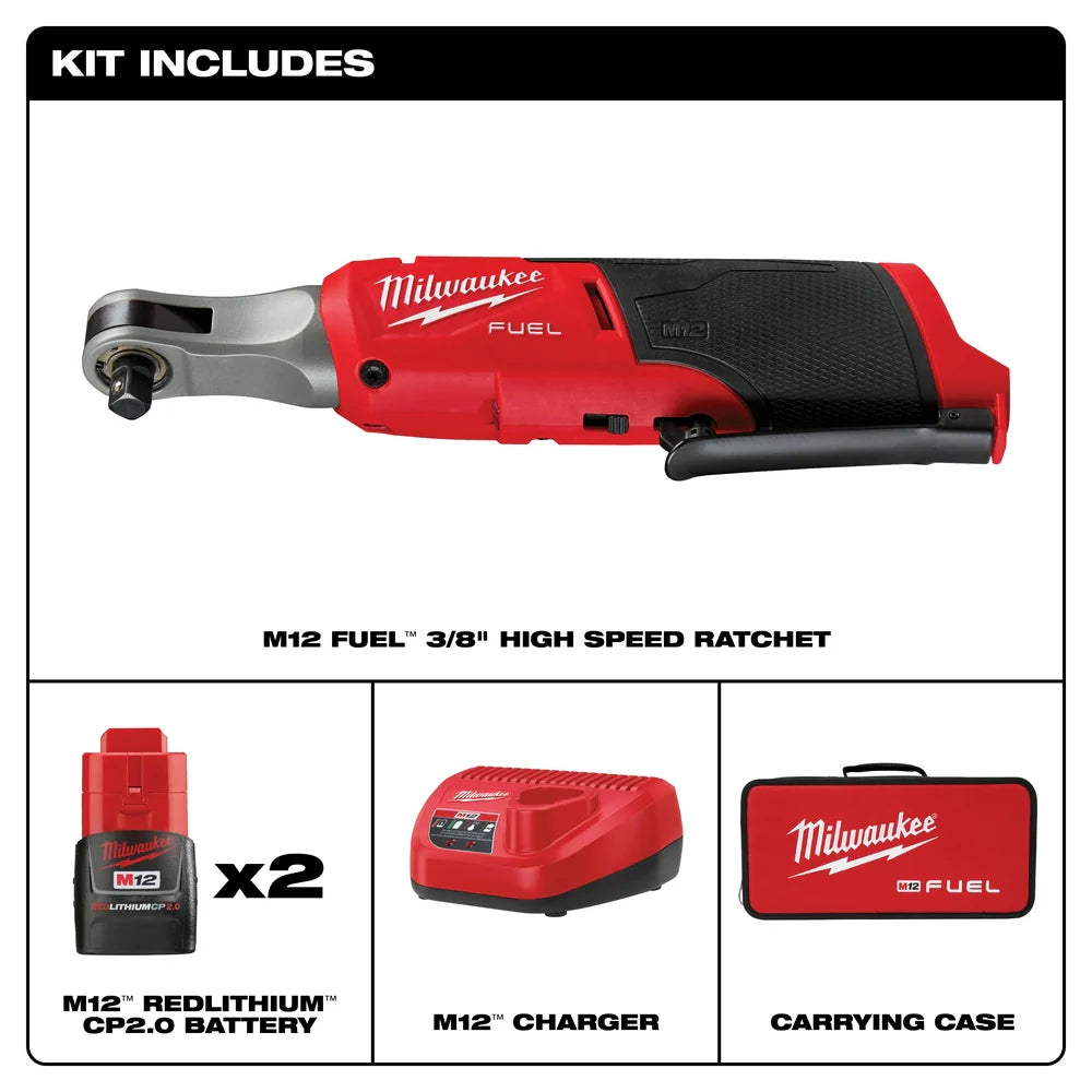 2026 Milwaukee 2567-22 M12 FUEL 12V 3/8" Brushless Li-Ion High Speed Ratchet Kit