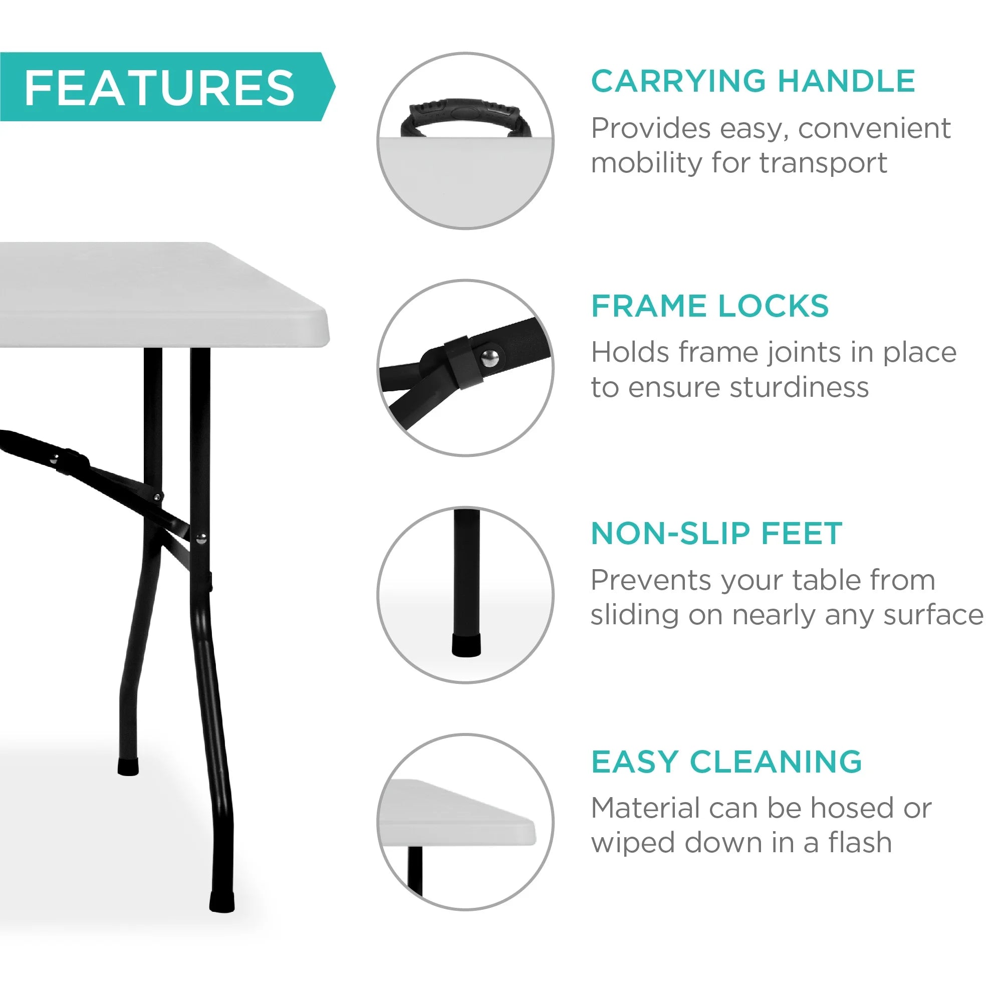 2026 Best Choice Products 6ft Plastic Folding Table, Indoor Outdoor Heavy Duty Portable w/ Handle, Lock - White