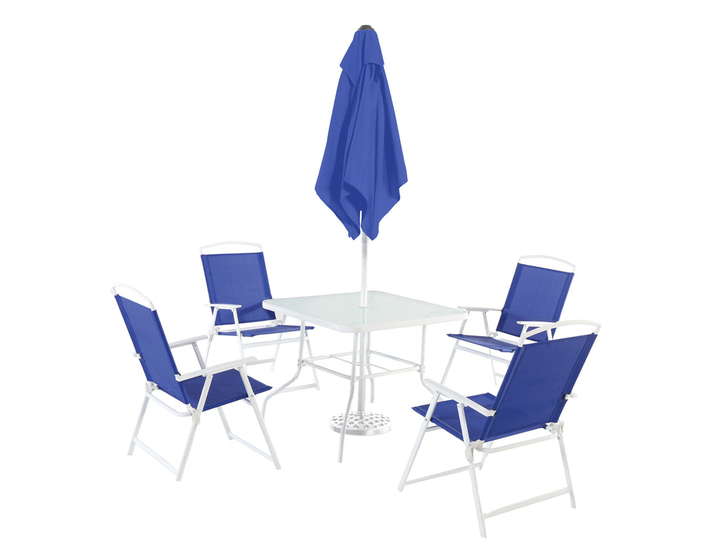 2026 Mainstays Albany Lane Steel 6-Piece Outdoor Patio Dining Set with Umbrella, Red