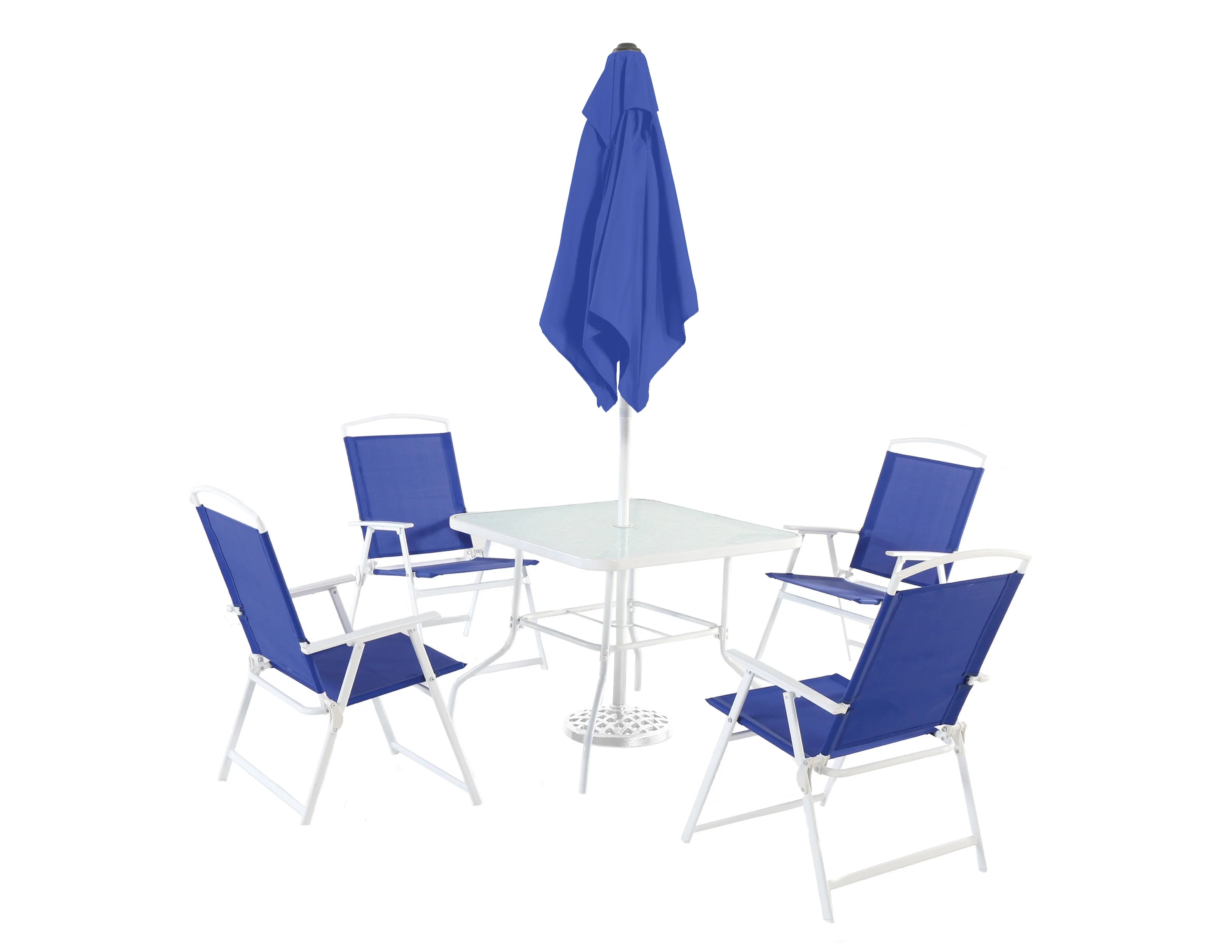 2026 Mainstays Albany Lane Steel 6-Piece Outdoor Patio Dining Set with Umbrella, Red