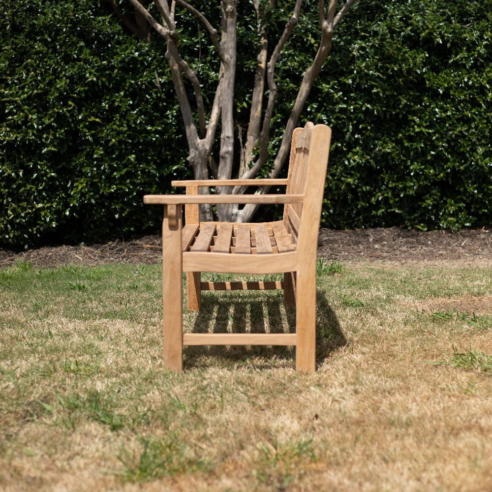 2026 Ash & Ember Hawthorne Grade A Teak 53" Bench, Seats 2 People Comfortably, Weather Resistant Indoor Outdoor Solid Wood Patio Furniture with Tightly Spaced Slats, Bowed Back, Armrests