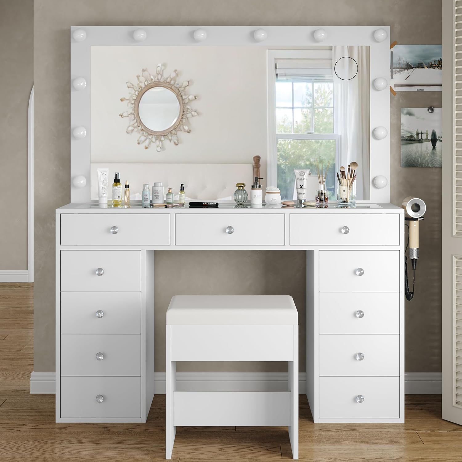 2026 New YANOSAKU Vanity Desk with Mirror, LED Lights & 11 Drawers