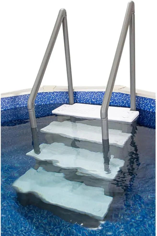 2026 Non-slip pool entrance steps | Gray | Suitable for above-ground pools | Can be installed on patios with a height of 122 to 137 cm | Maximum load capacity 136 kg