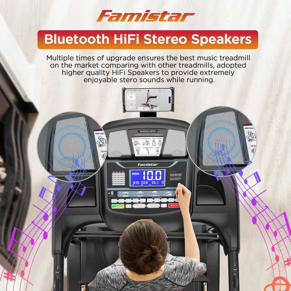 2026 Famistar Folding Treadmill for Home with 15 Levels Auto Incline, 300LB Capcity, 10MPH Fast Speed Controls