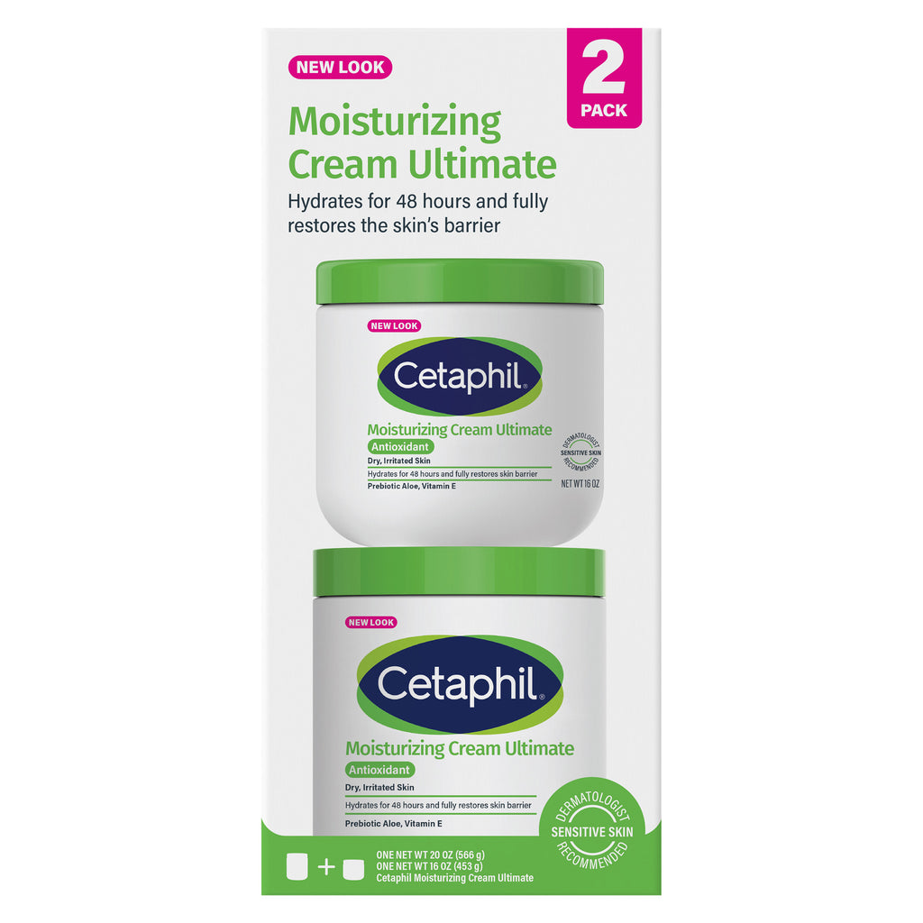 2026 Cetaphil Moisturizing Cream Ultimate with Prebiotic Aloe, Very Dry to Dry Sensitive Skin, 20 oz + 16 oz, 2-pack