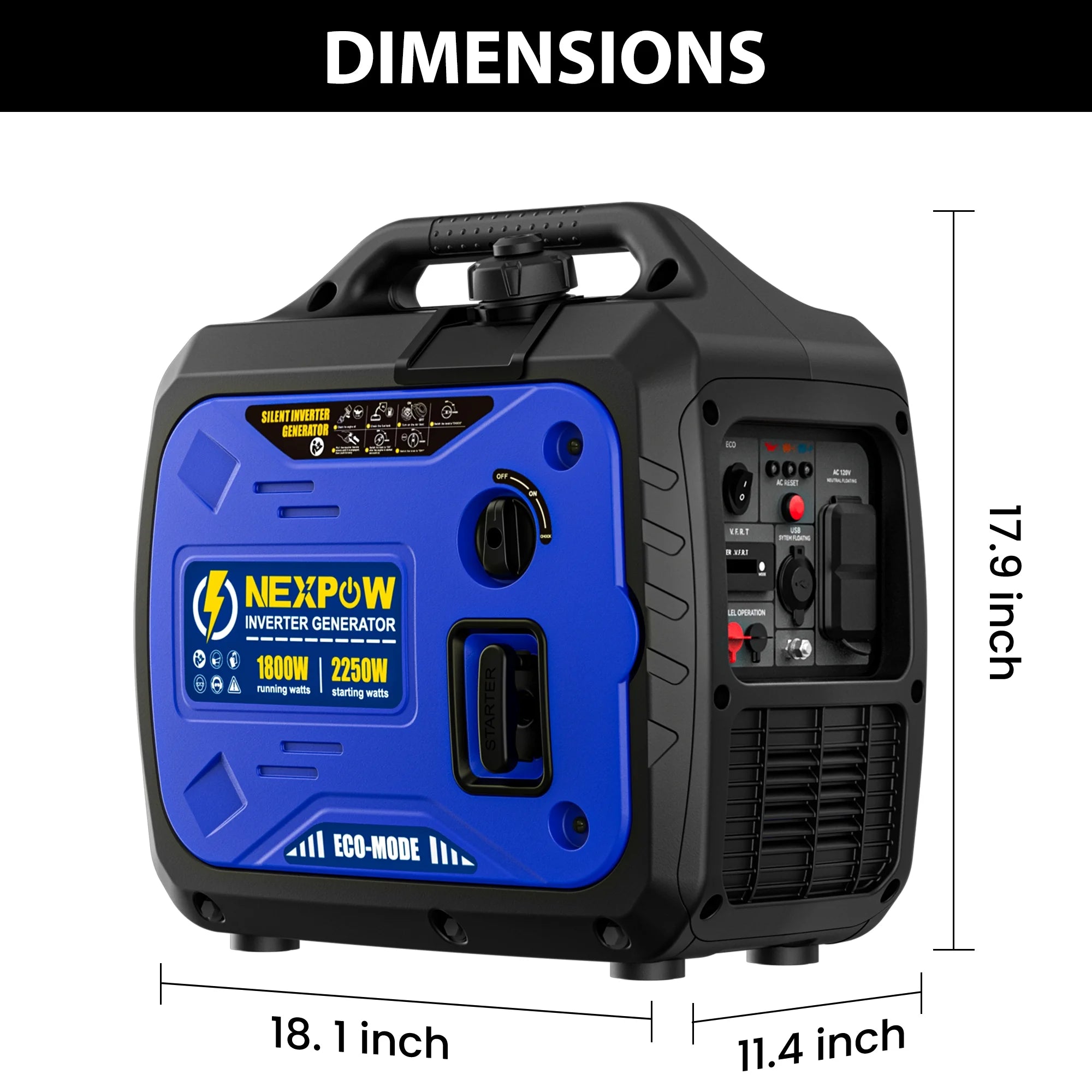 2026 NEXPOW 2250W Portable Inverter Generator, Gasoline Power Quiet Lightweight for Backup Home & Camping, Eco-Mode Feature, Parallel Capability, EPA Compliant