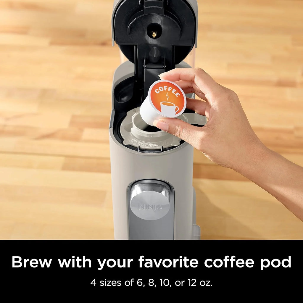 2026 Ninja Pods & Grounds Single-Serve Coffee Maker, K-Cup Pod Compatible, Brews Grounds, Compact Design, 56-oz. Reservoir, 6-oz. Cup to 24-oz. Travel Mug Brew Sizes, Iced Coffee Maker, Stone, PB041ST