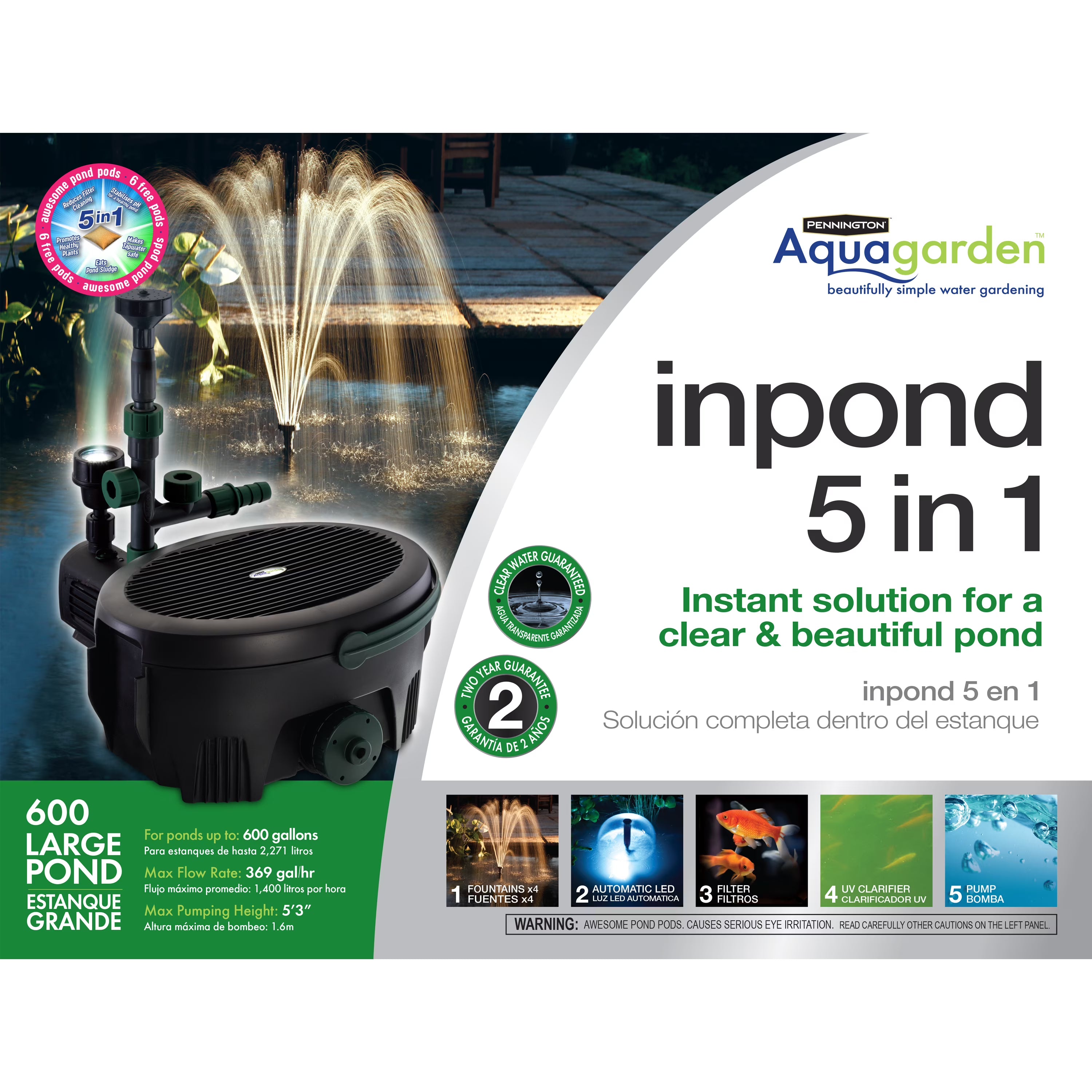 2026 Pennington Aqua Garden All-in-One Kit 369-GPH Electric Submersible Pond Pump, Model# 100541845