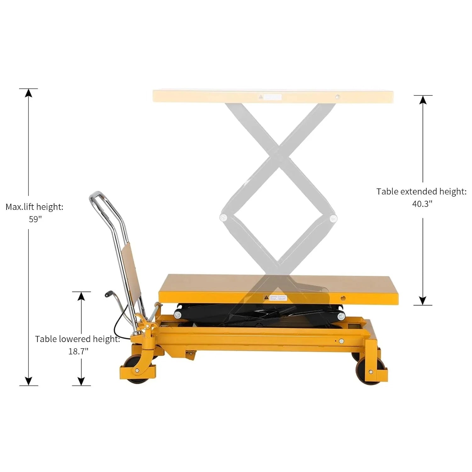 2026 Hydraulic lifting table trolley – load capacity 350 kg, maximum height 130 cm, double scissor lift table with safety device and 4 wheels