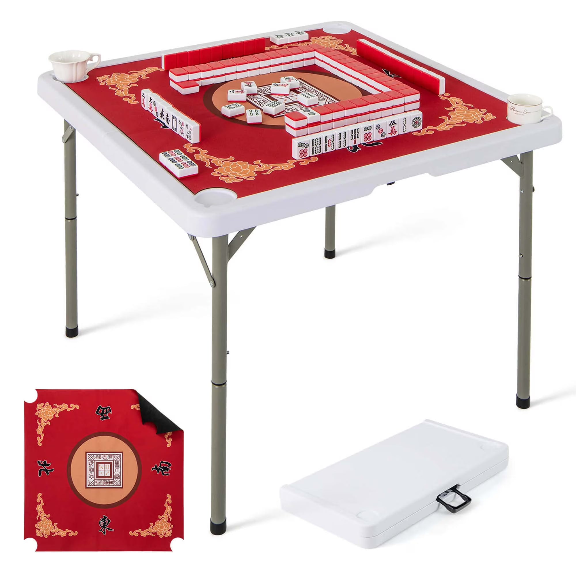 2026 Costway 35" Folding Mahjong Table with Cup Holders & Smooth Felt Mat Carrying Handle Green