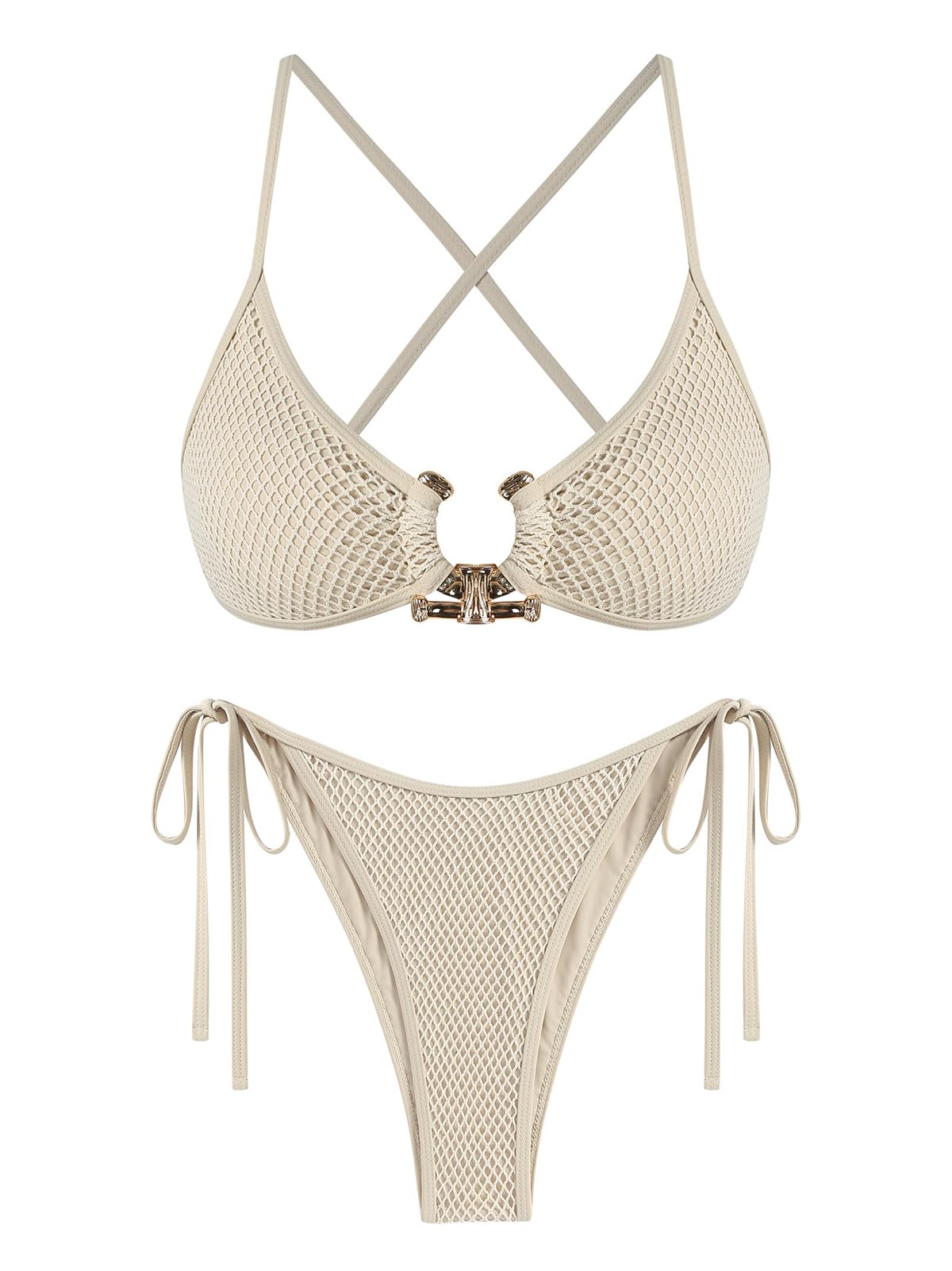 Criss Cross Textured Cutout Bikini