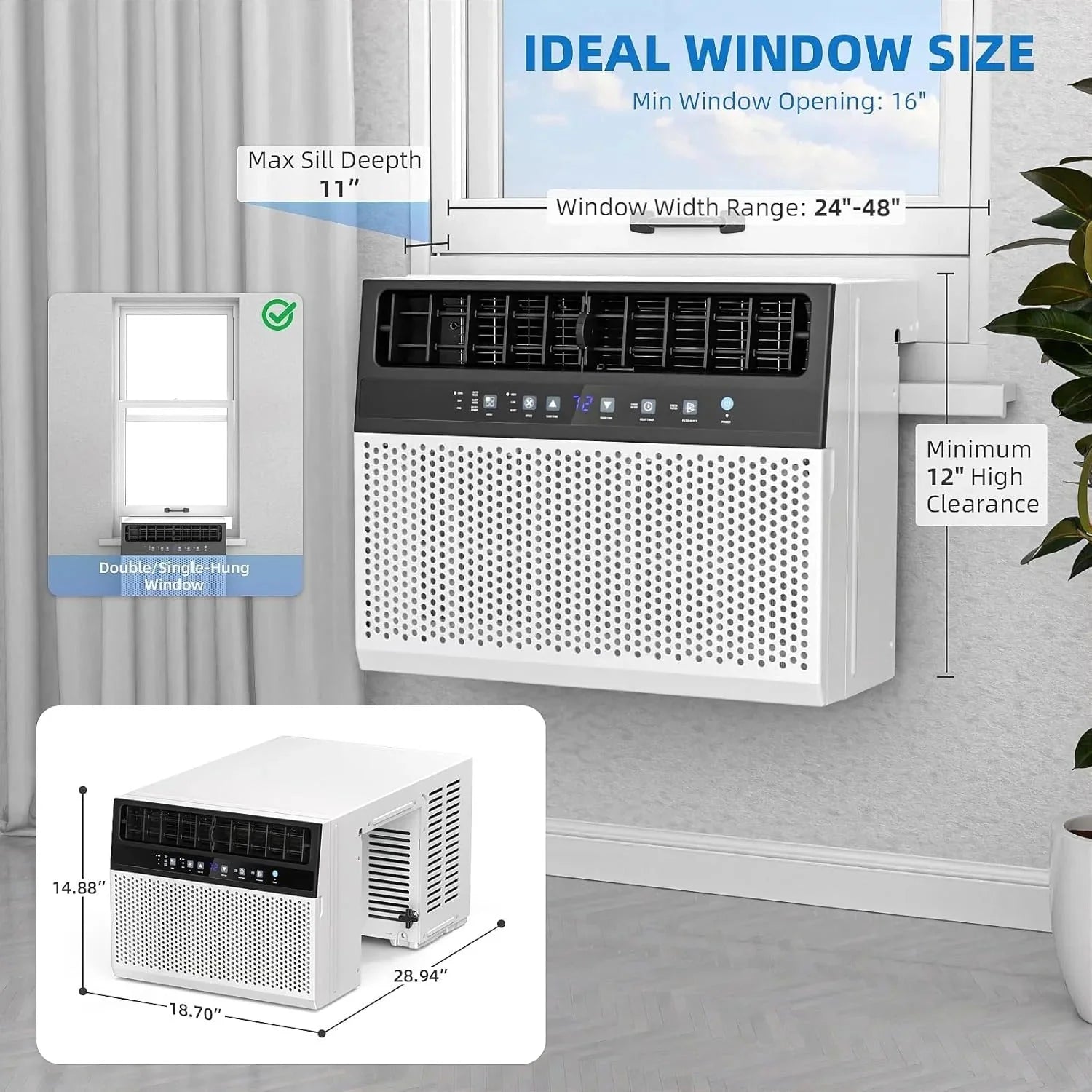 2026 Antarctic Star 12,000 BTU U-shaped window air conditioner, cools rooms up to 550 square feet with 6 modes, 24-hour timer, ultra-quiet window air conditioner